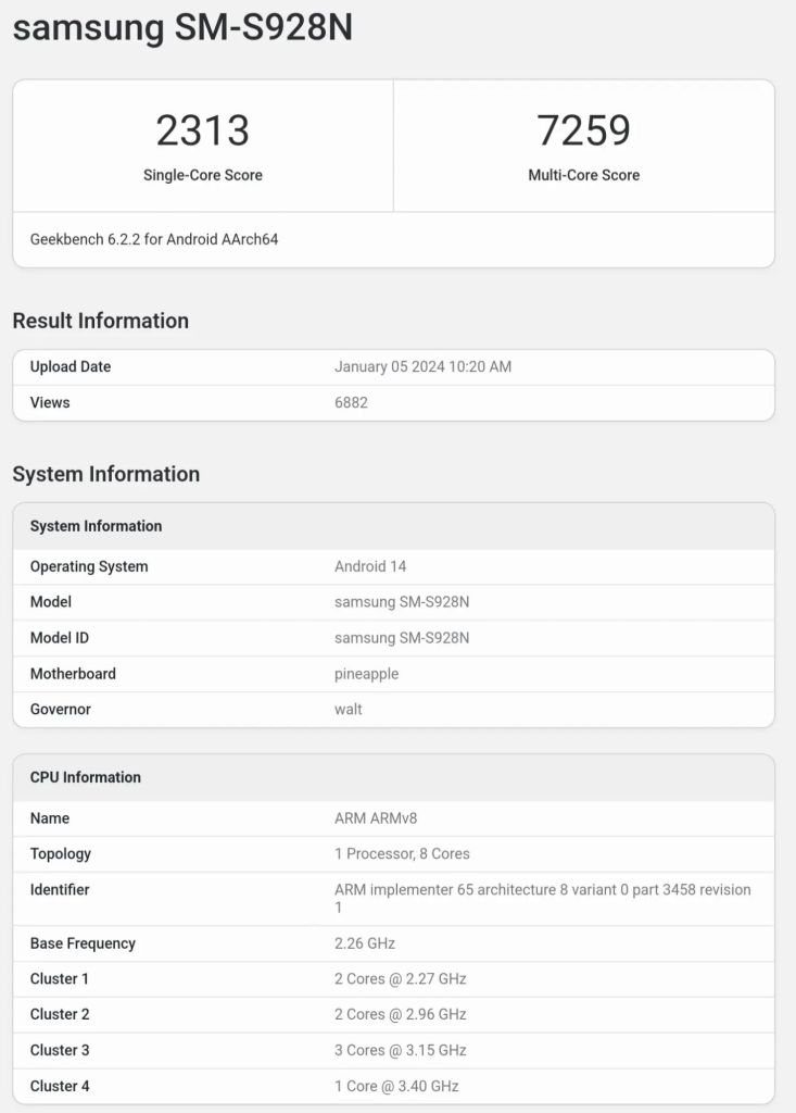 High-frequency Snapdragon 8 Gen3 on the Galaxy S24 Ultra