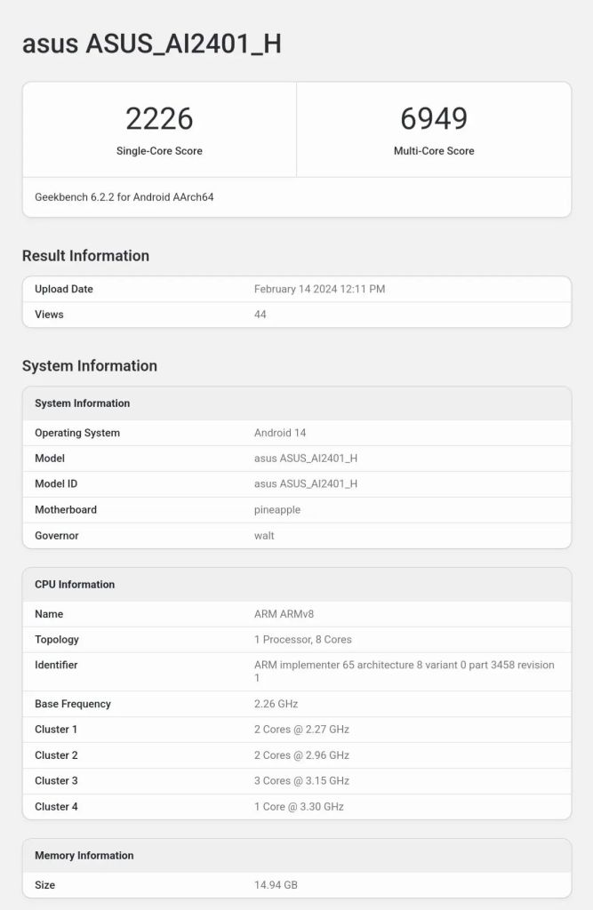 Asus Zenfone 11 Ultra Geekbench