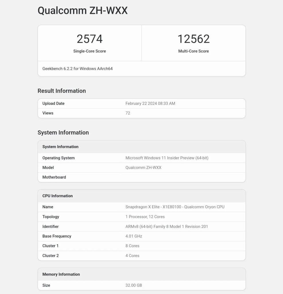 Qualcomm ZH-WXX Benchmark